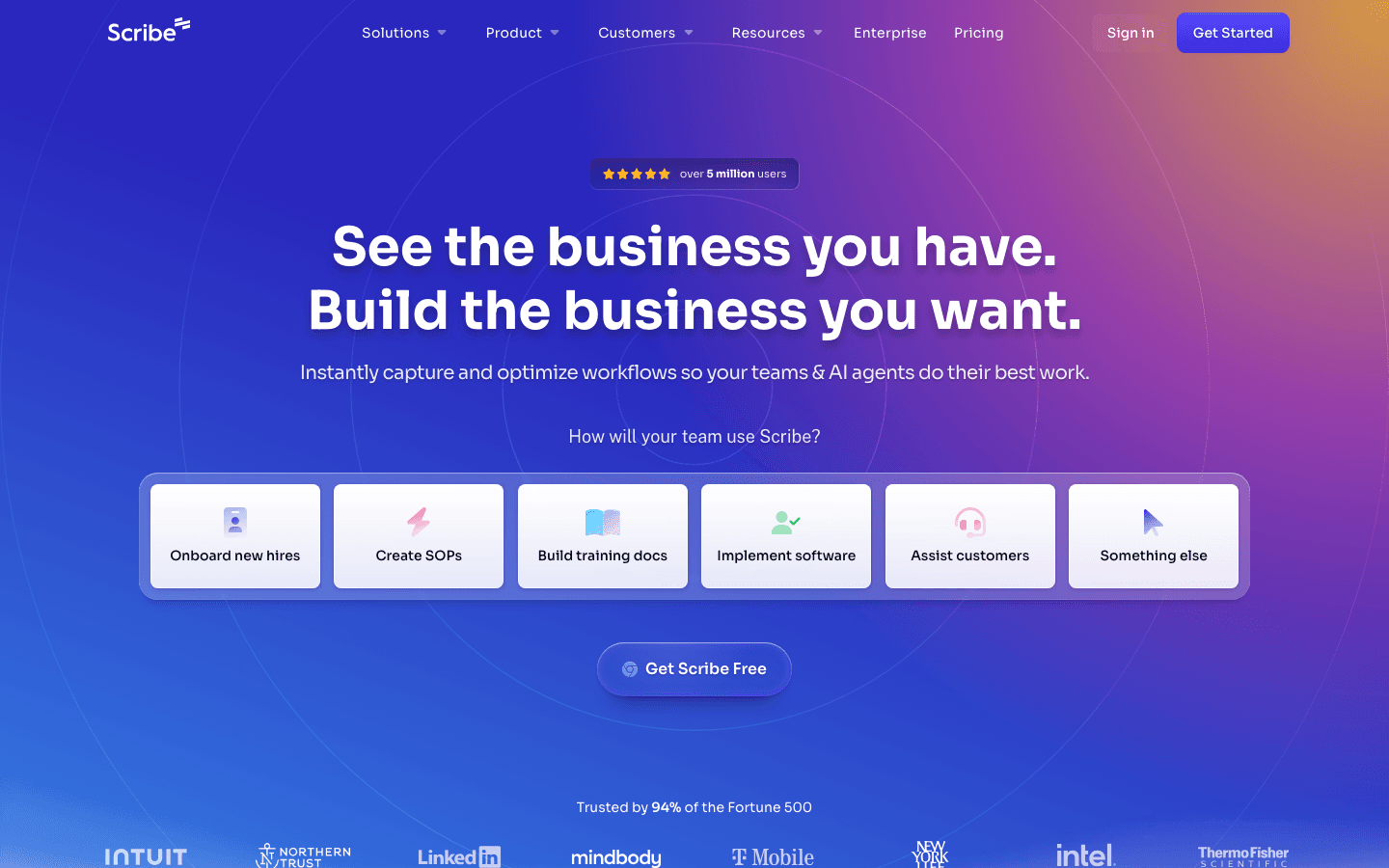 Scribe homepage showing automatic step-by-step process documentation