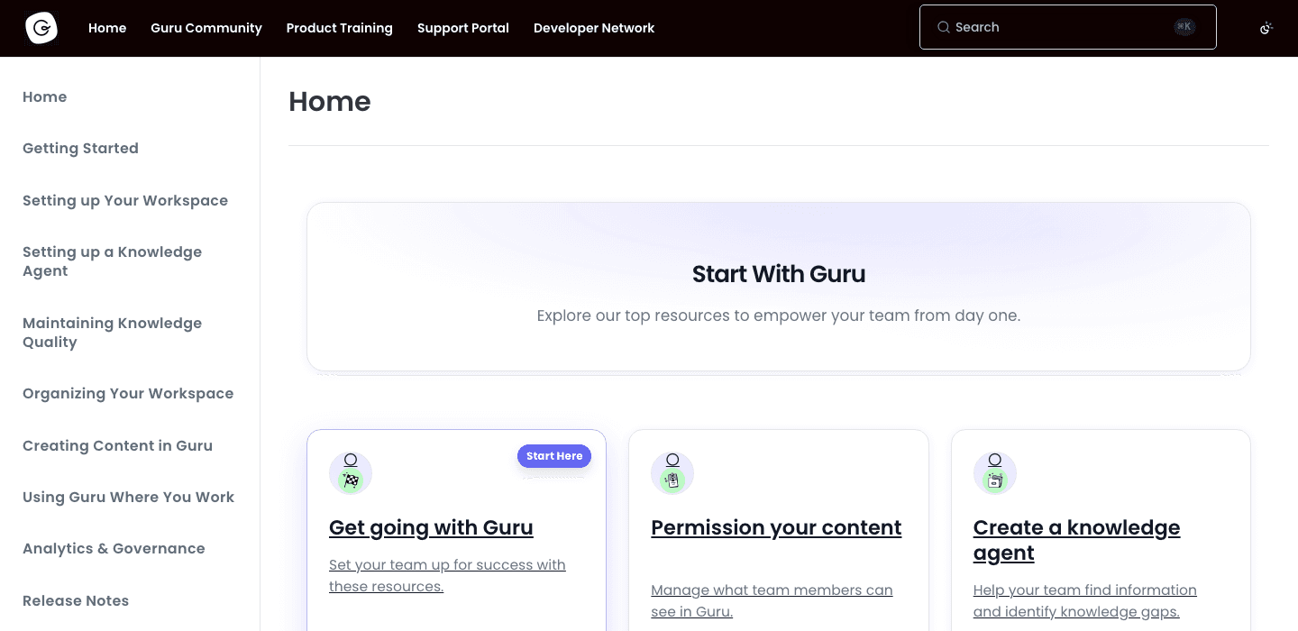 Guru knowledge base interface screenshot