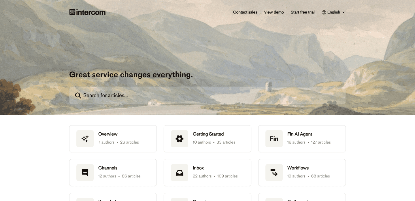 Intercom Articles help center interface screenshot
